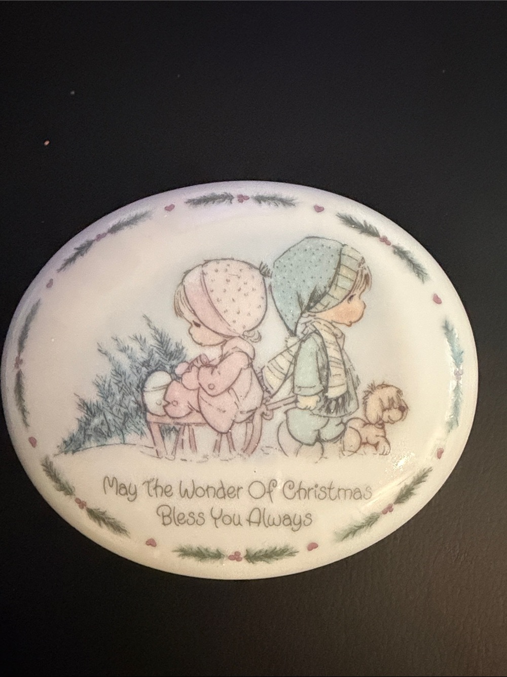 Christmas Oval Jar with Lid Pastel Children Illustration